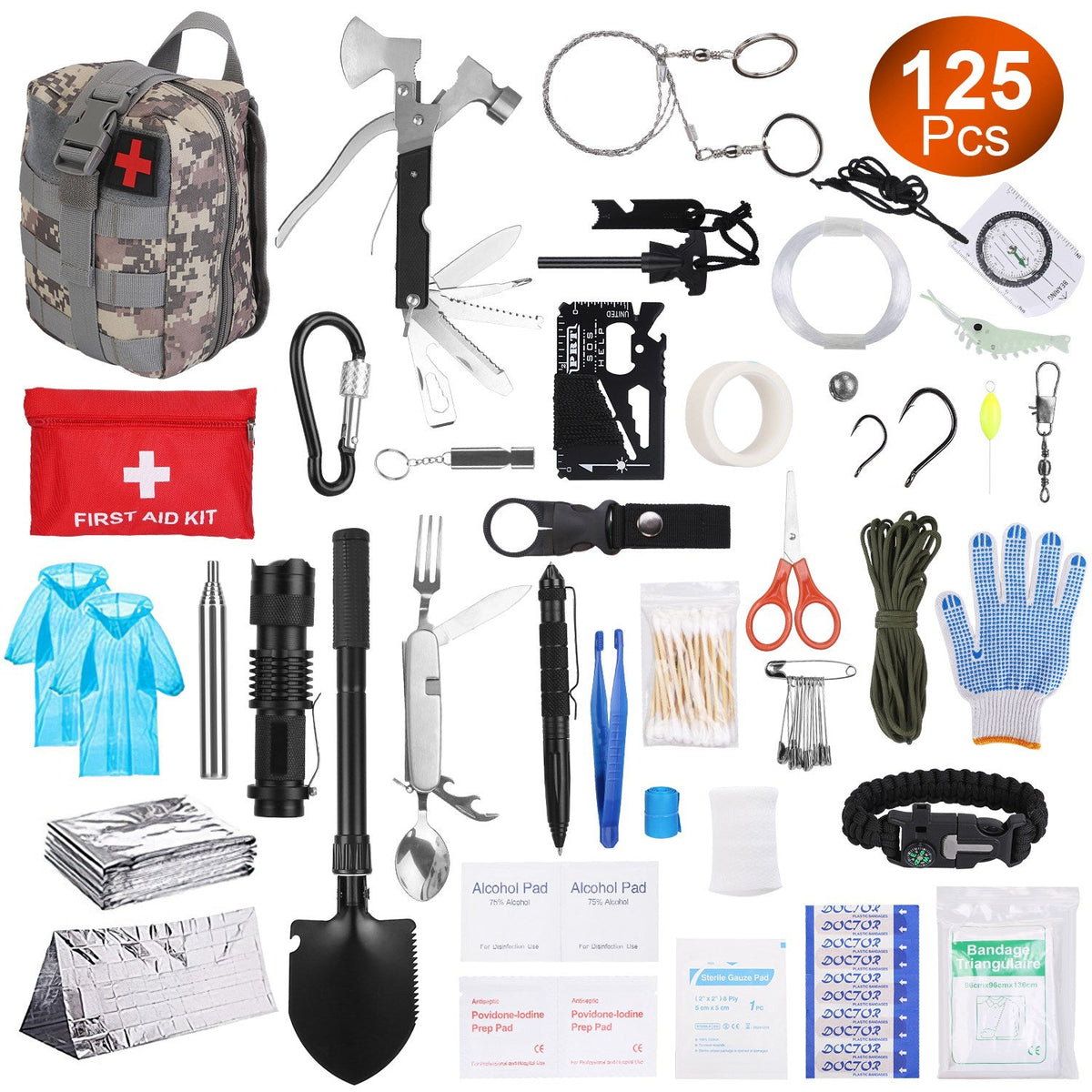 LakeForest 125-Piece Survival & First Aid Kit