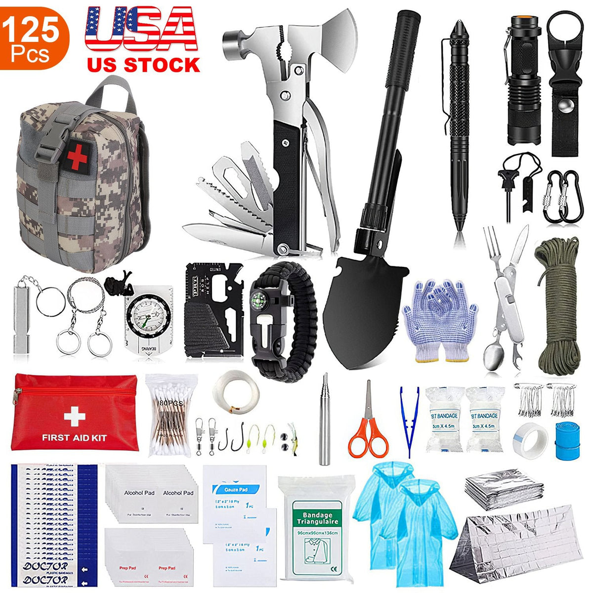LakeForest 125-Piece Survival & First Aid Kit
