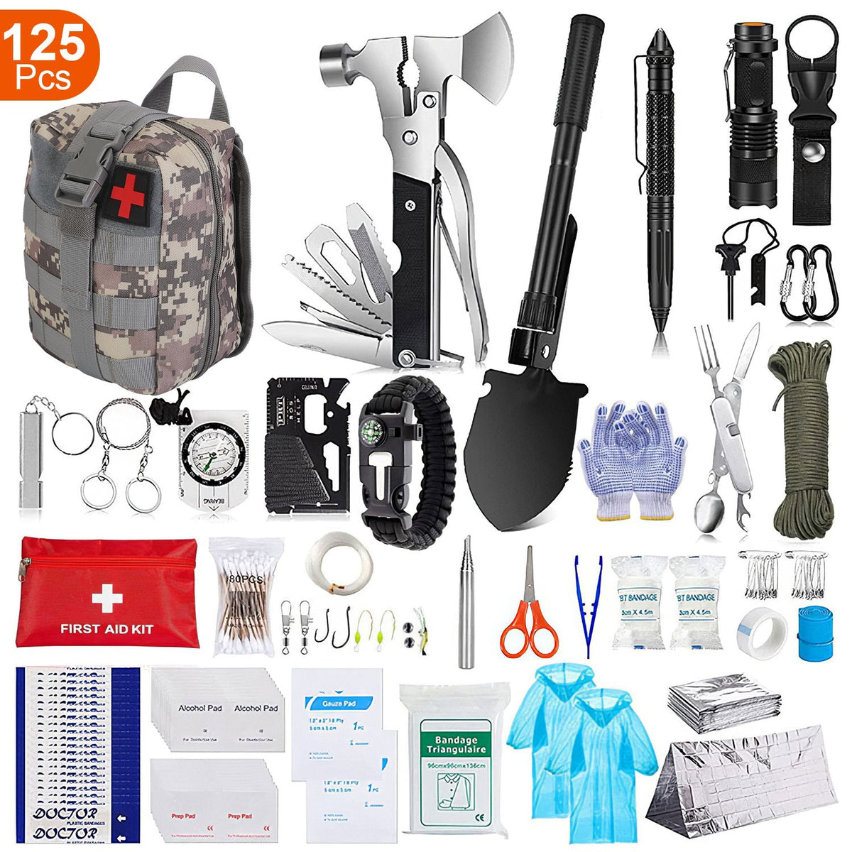 LakeForest 125-Piece Survival & First Aid Kit