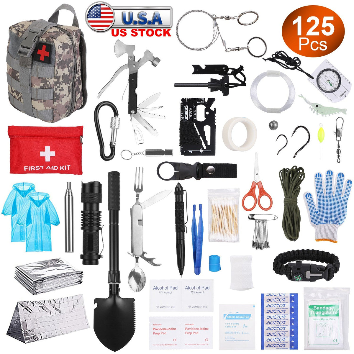 LakeForest 125-Piece Survival & First Aid Kit