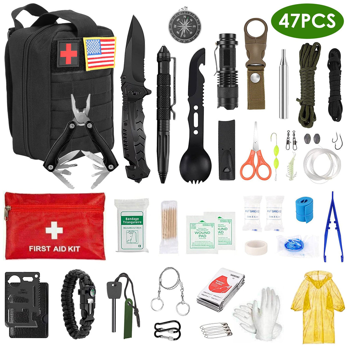 47-Piece Emergency Survival Kit with Pouch