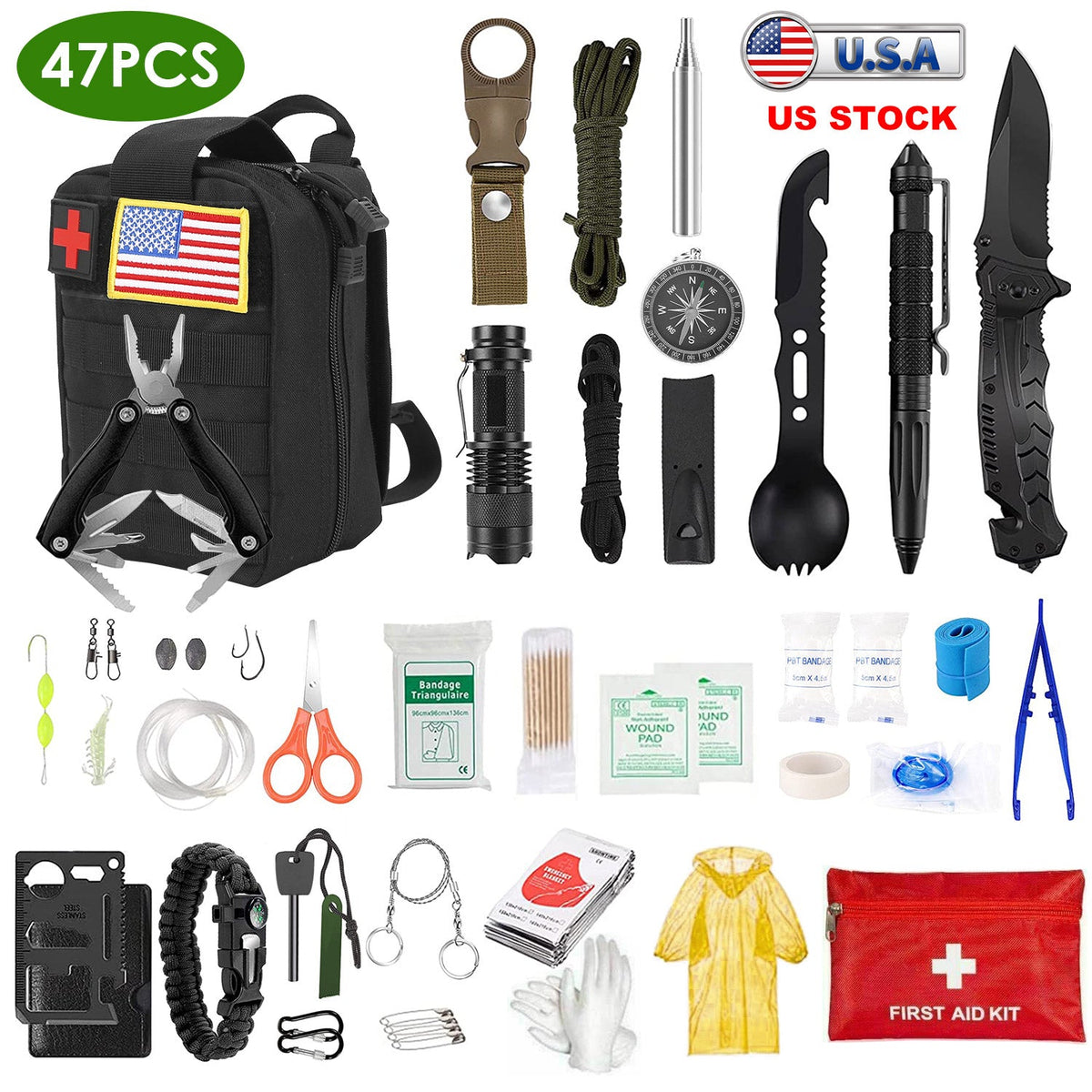 47-Piece Emergency Survival Kit with Pouch