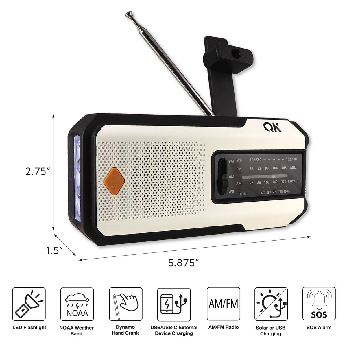 Quake Kits 4-in-1 Emergency Weather Radio & Flashlight