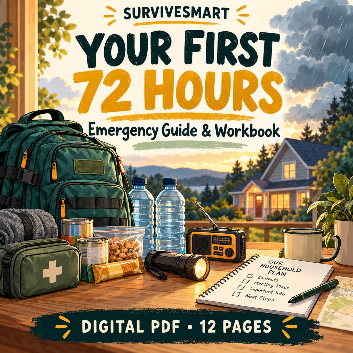 Your First 72 Hours - SurviveSmart digital PDF guide and workbook cover