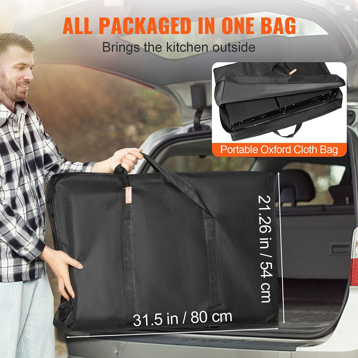 VEVOR Aluminum Folding Camping Table with Lamp Pole and Carry Bag