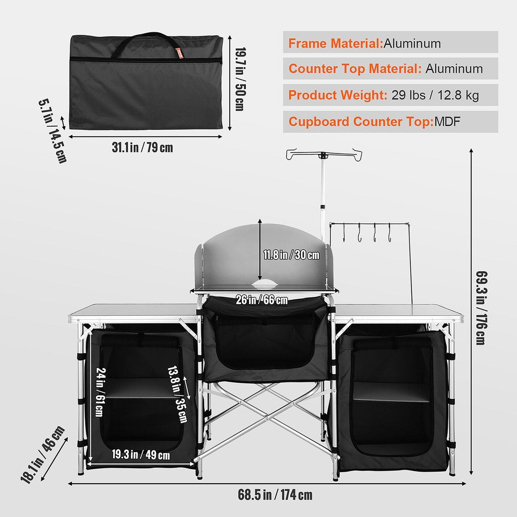 VEVOR Aluminum Folding Camping Table with Windscreen and Storage Bag