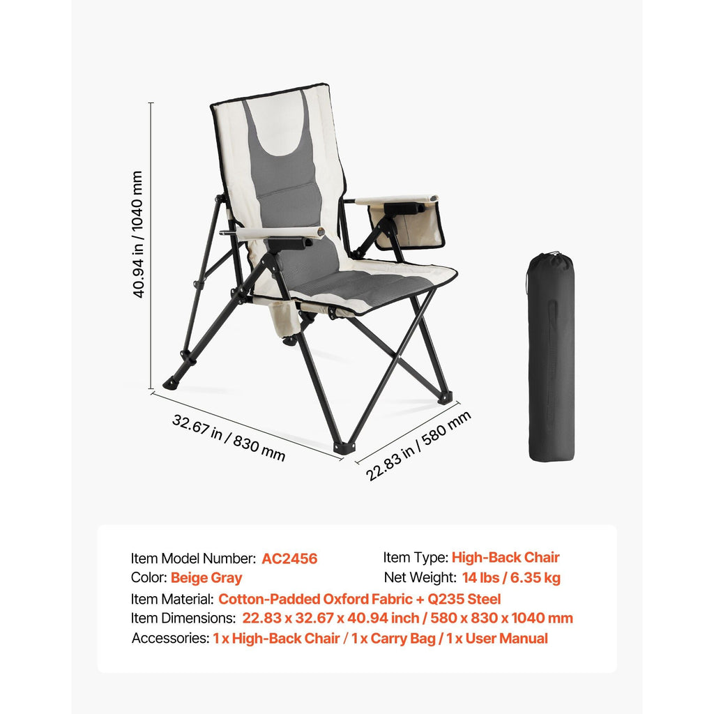 VEVOR Folding Camping Chair with Reclining Positions and Armrests