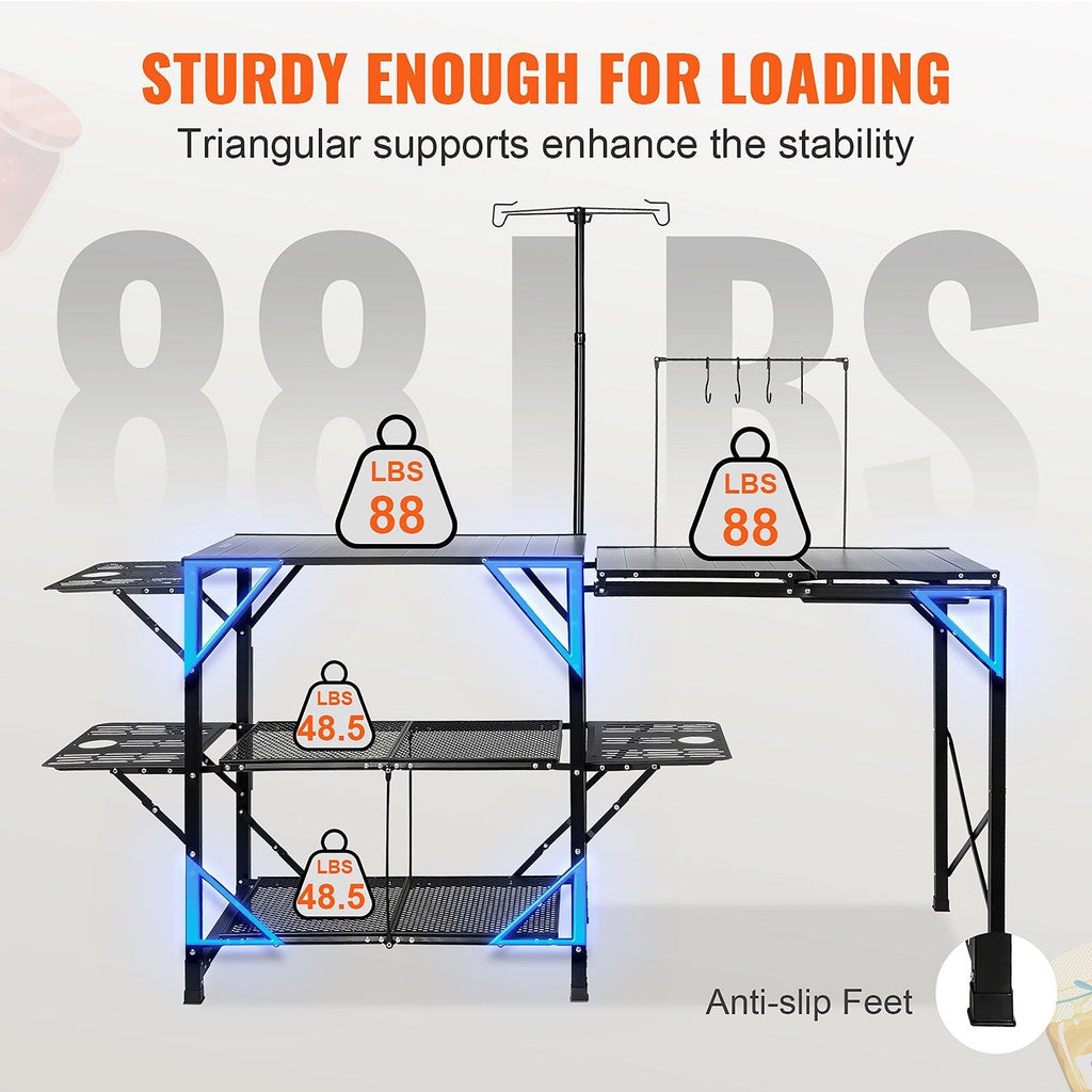 VEVOR Aluminum Folding Camping Table with Lamp Pole and Carry Bag