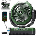 Green 3-Feature Camping Fan with Rechargeable Battery Light and Remote