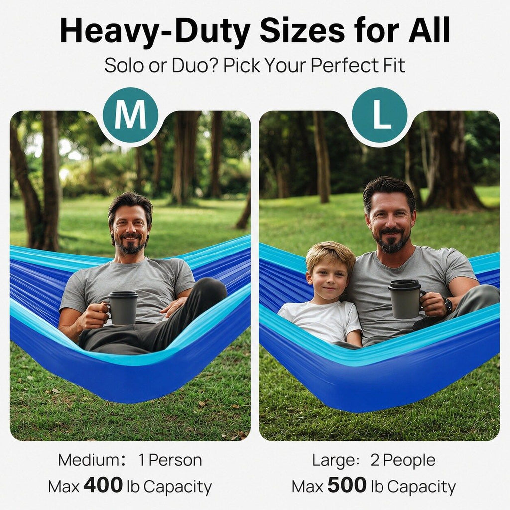 Parachute Nylon Double Camping Hammock with Tree Straps and Bag