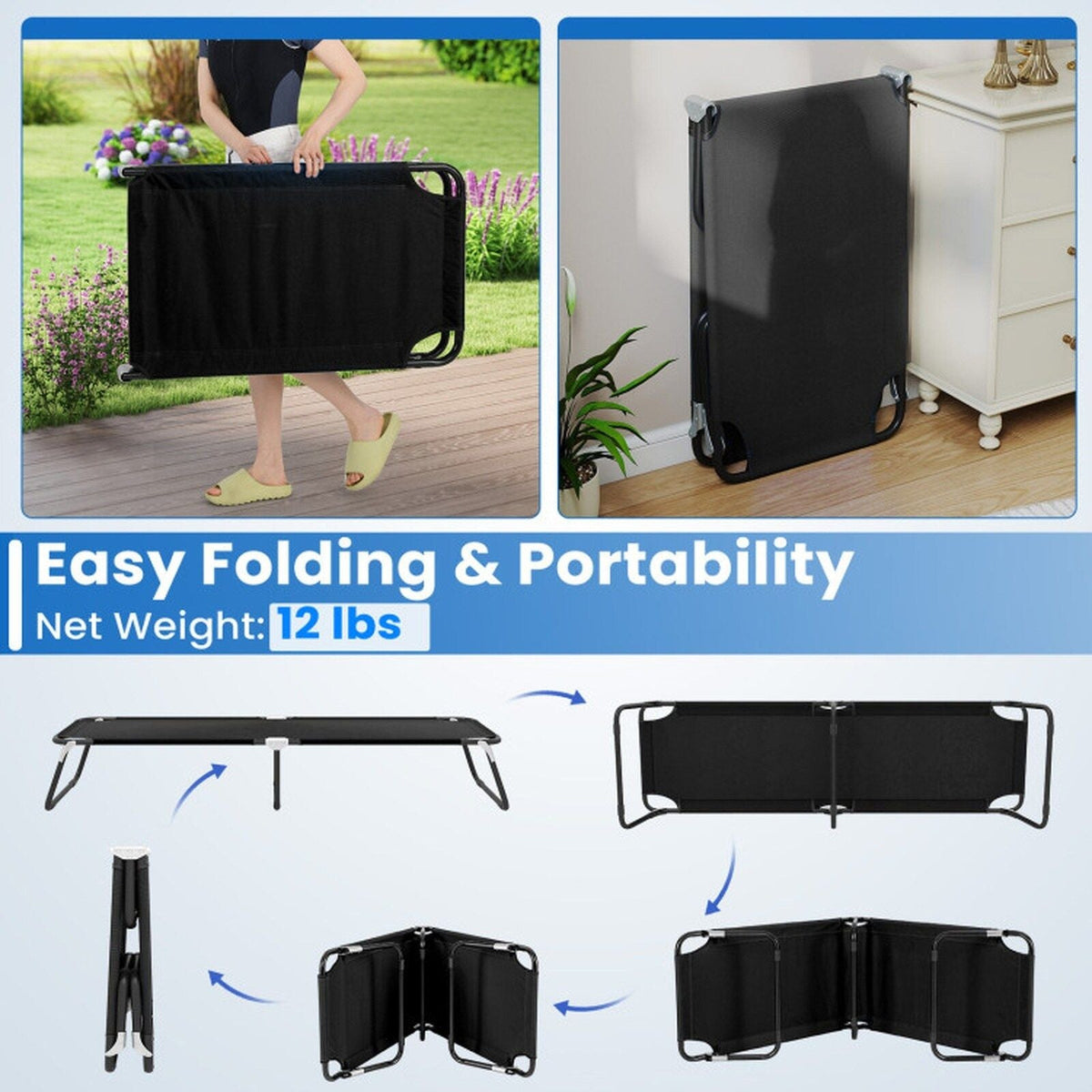Outdoor Folding Camping Bed Portable Cot 330-lb Capacity