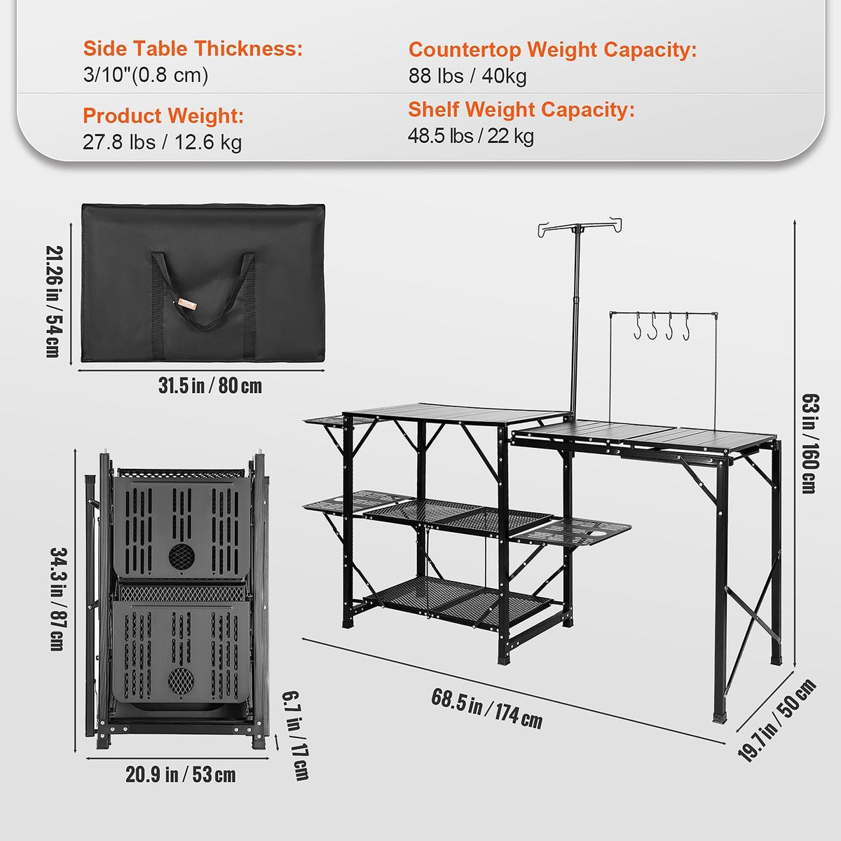VEVOR Aluminum Folding Camping Table with Lamp Pole and Carry Bag