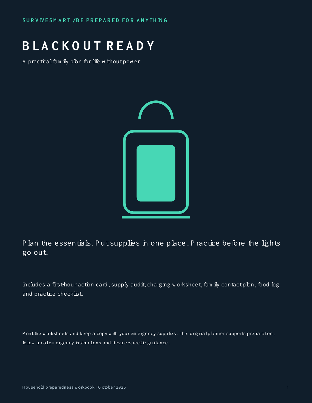 Blackout Ready printable household power outage planner cover