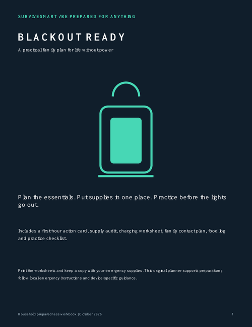 Blackout Ready printable household power outage planner cover