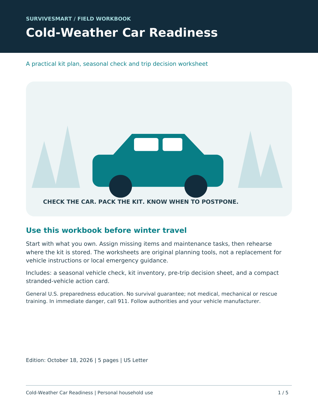 Cold-Weather Car Readiness Kit & Checklists printable PDF cover