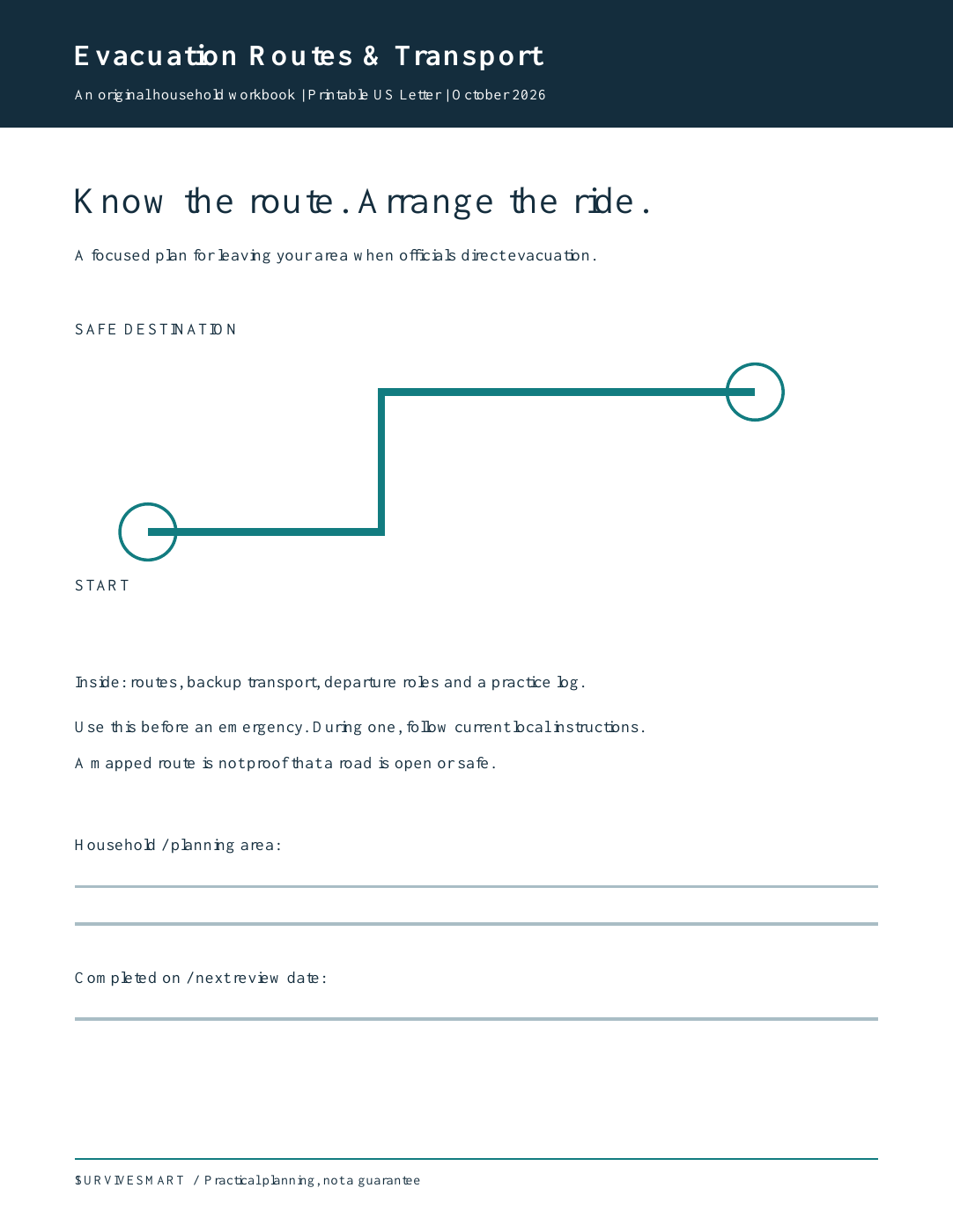 Evacuation Routes & Transport Workbook printable PDF cover