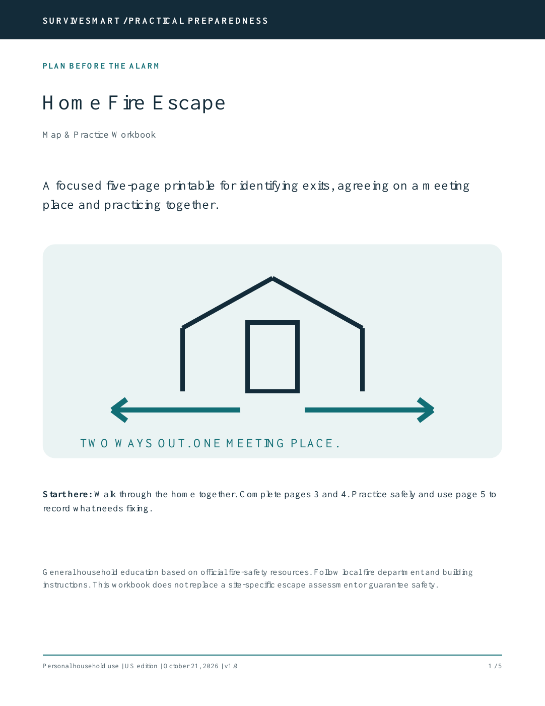 Home Fire Escape Map & Practice Workbook printable PDF cover