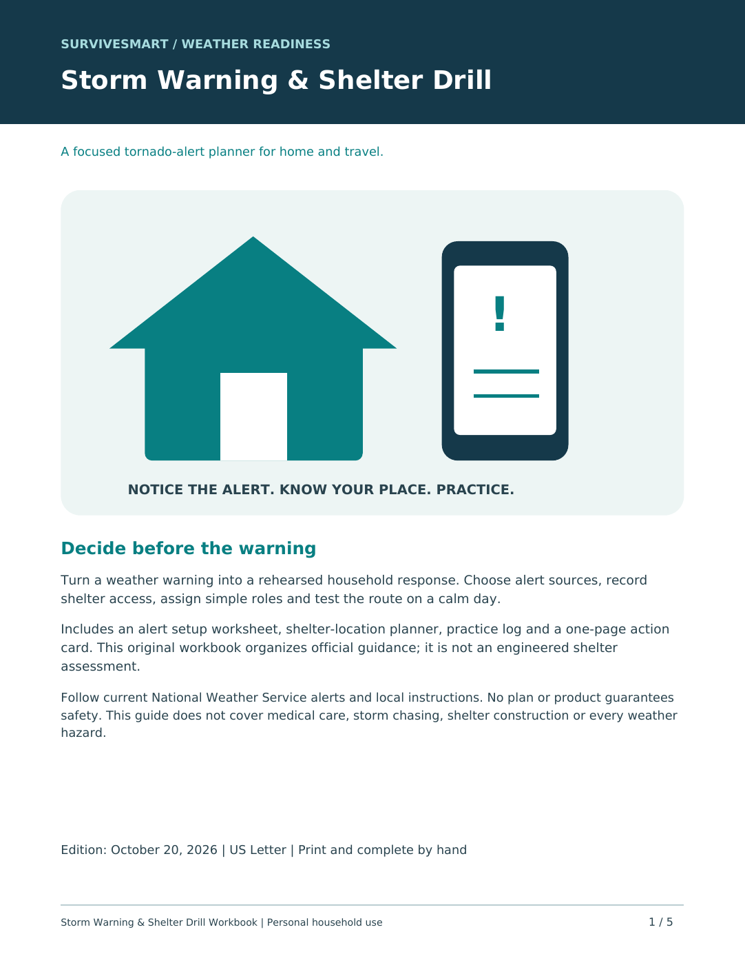 Storm Warning & Shelter Drill Workbook printable PDF cover